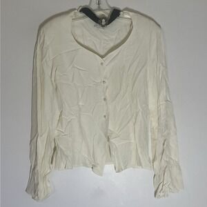 Bentley Top Womens Medium Cream Sweetheart Neck Cameo Choker Button Up Blouse M